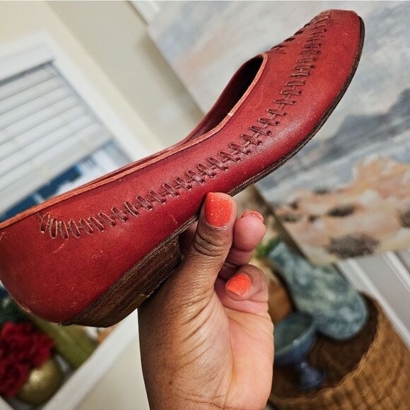 VTG Candie's Red Retro Oxford Huarache Leather Slip-On Flats Sz 8M – Rustic Wove - Picture 7 of 15